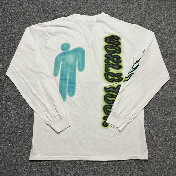 Billie Eilish Word Tour White Green Airbrush Long Sleeve Shirt Size‎ M - Picture 2 of 8
